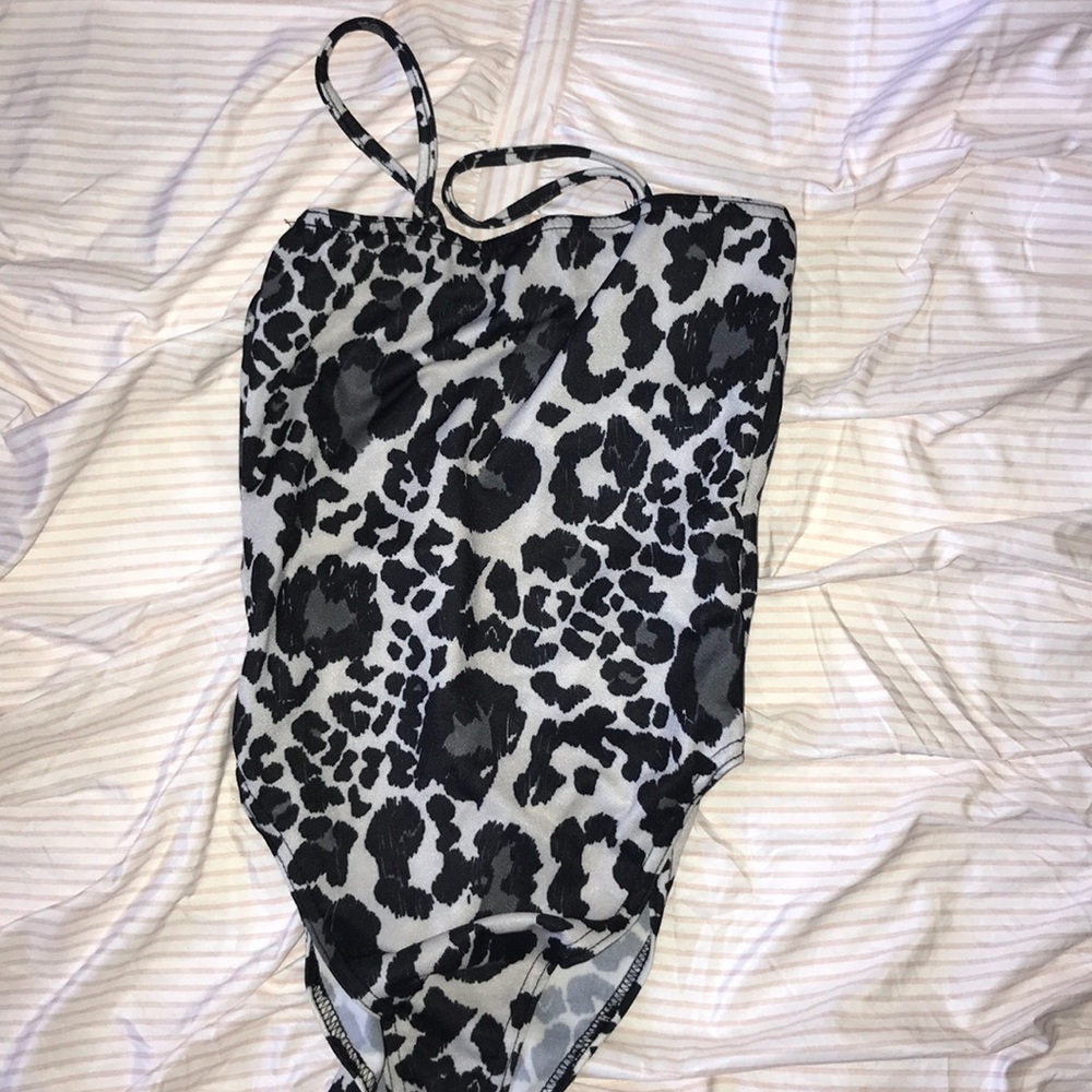 Grey/Black Cheetah Thong Bodysuit